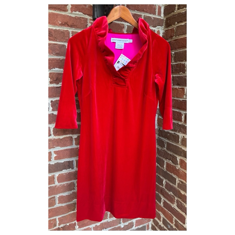 NWT Gretchen Scott Designs RuffNeck Silky Velvet Dress in Red Size Small - Picture 7 of 13